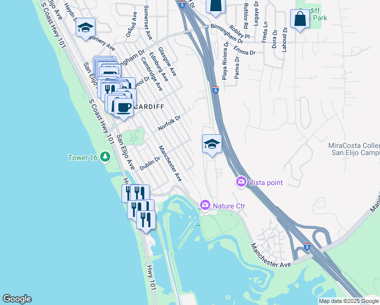 map of restaurants, bars, coffee shops, grocery stores, and more near 2437 Oxford Avenue in Encinitas