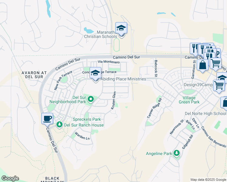 map of restaurants, bars, coffee shops, grocery stores, and more near 8490 Mathis Place in San Diego
