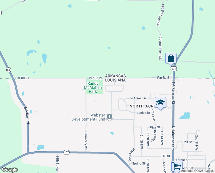 map of restaurants, bars, coffee shops, grocery stores, and more near 102 Arkla Drive in Springhill