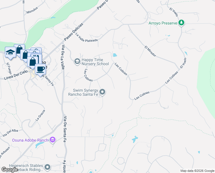 map of restaurants, bars, coffee shops, grocery stores, and more near 16962 Avenida Luis in Rancho Santa Fe