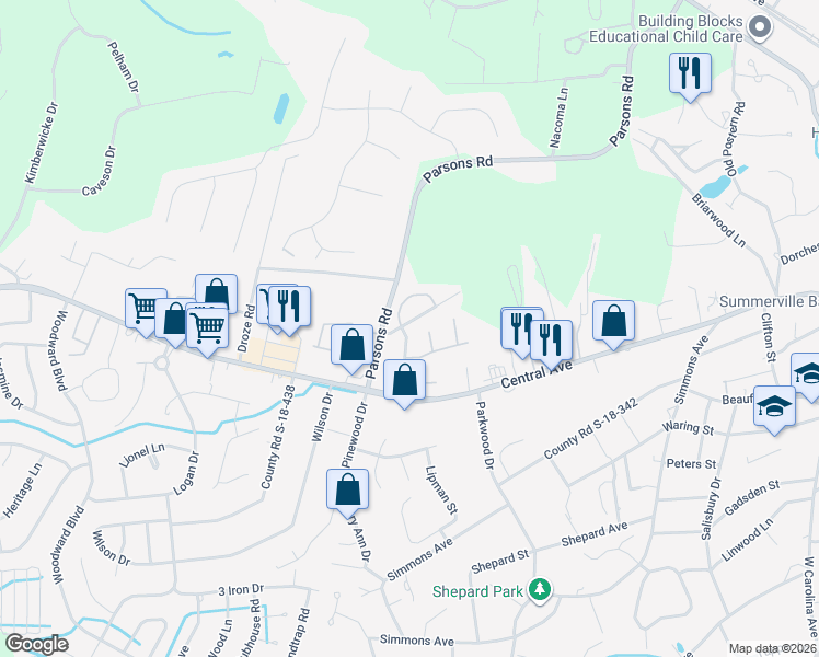 map of restaurants, bars, coffee shops, grocery stores, and more near 107 Canvasback Drive in Summerville