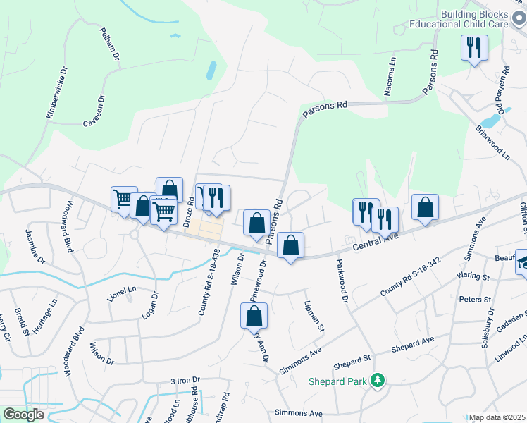 map of restaurants, bars, coffee shops, grocery stores, and more near 107 Hemingway Circle in Summerville