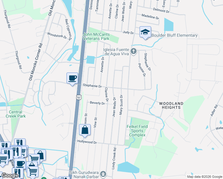 map of restaurants, bars, coffee shops, grocery stores, and more near 300 Jean Wells Drive in Goose Creek