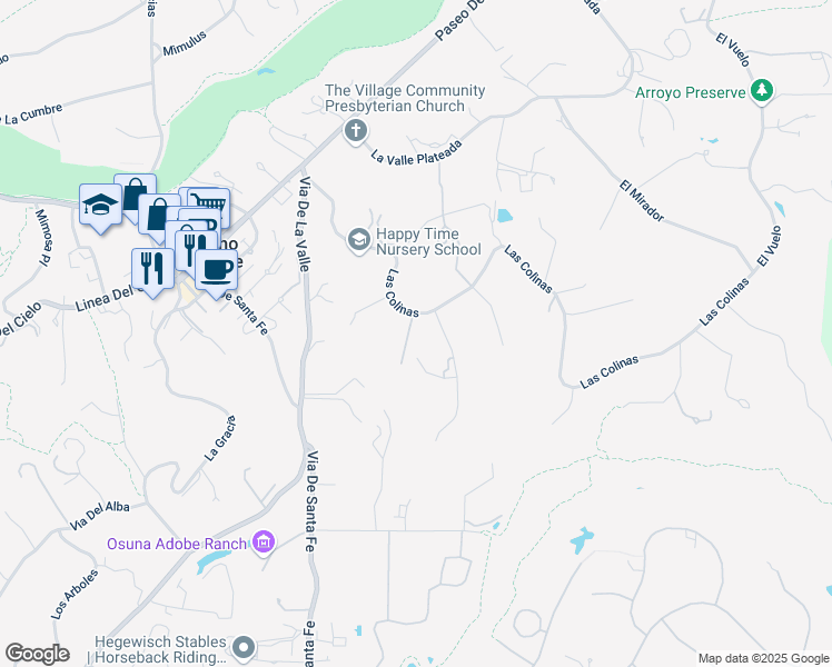 map of restaurants, bars, coffee shops, grocery stores, and more near 6465 Las Colinas in Rancho Santa Fe