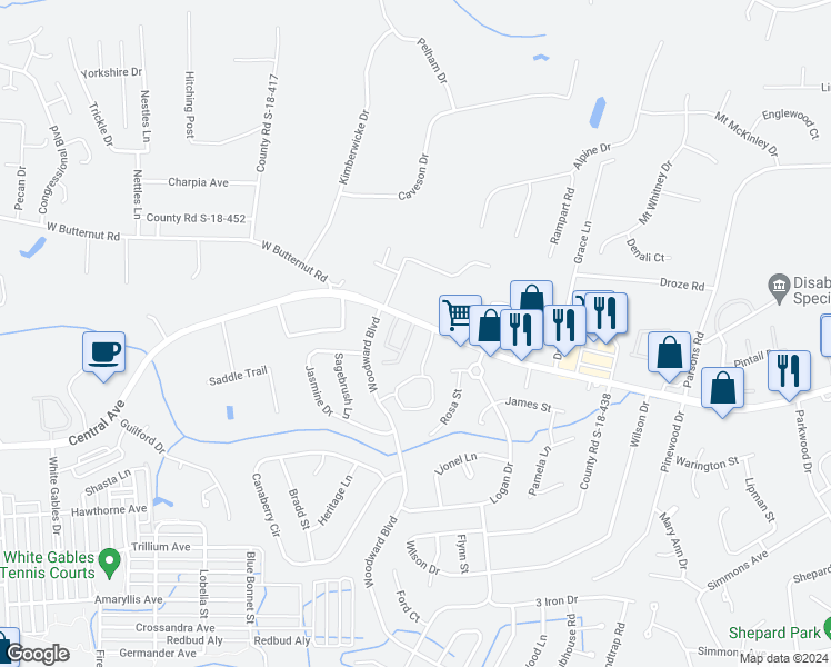 map of restaurants, bars, coffee shops, grocery stores, and more near 107 Sandlewood Drive in Summerville