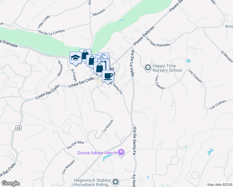 map of restaurants, bars, coffee shops, grocery stores, and more near 16902 Via De Santa Fe in Rancho Santa Fe