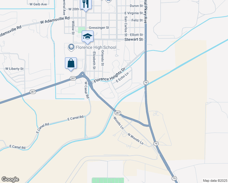 map of restaurants, bars, coffee shops, grocery stores, and more near 1536 South Park Street in Florence