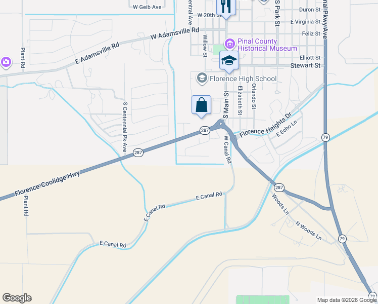 map of restaurants, bars, coffee shops, grocery stores, and more near 130 West Campbell Avenue in Florence