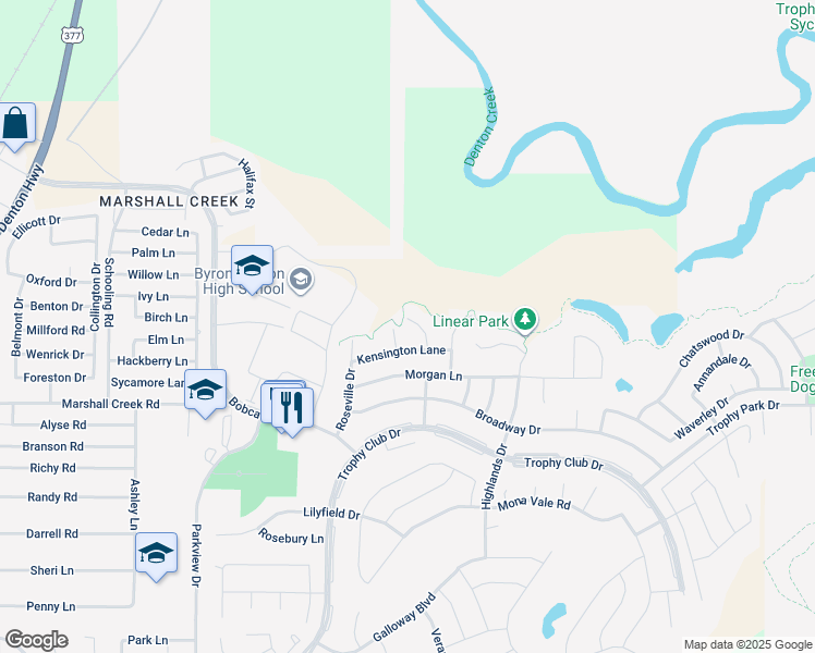 map of restaurants, bars, coffee shops, grocery stores, and more near 2549 Rose Bay Court in Roanoke