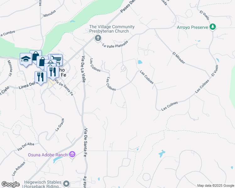map of restaurants, bars, coffee shops, grocery stores, and more near 6465 Las Colinas in Rancho Santa Fe