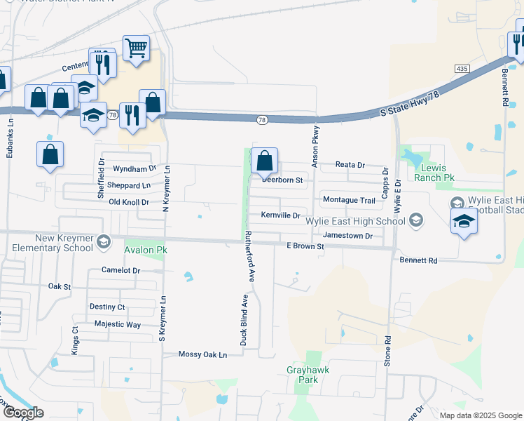 map of restaurants, bars, coffee shops, grocery stores, and more near 2709 Kernville Drive in Wylie