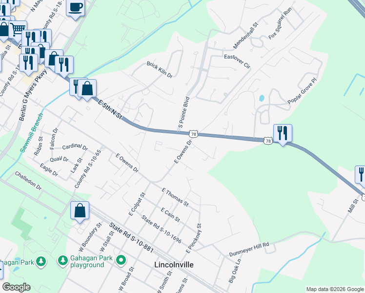 map of restaurants, bars, coffee shops, grocery stores, and more near 507 East Owens Drive in Summerville