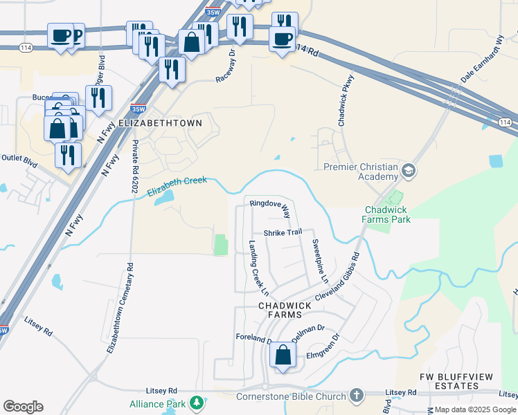 map of restaurants, bars, coffee shops, grocery stores, and more near 3932 Ringdove Way in Roanoke