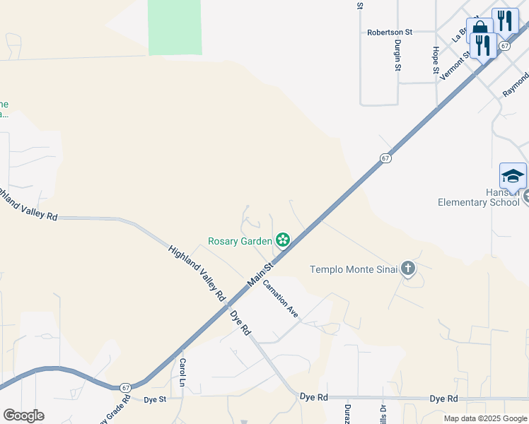 map of restaurants, bars, coffee shops, grocery stores, and more near 3323 California 67 in Ramona