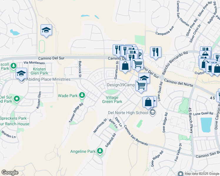 map of restaurants, bars, coffee shops, grocery stores, and more near 15923 Parkview Loop in San Diego