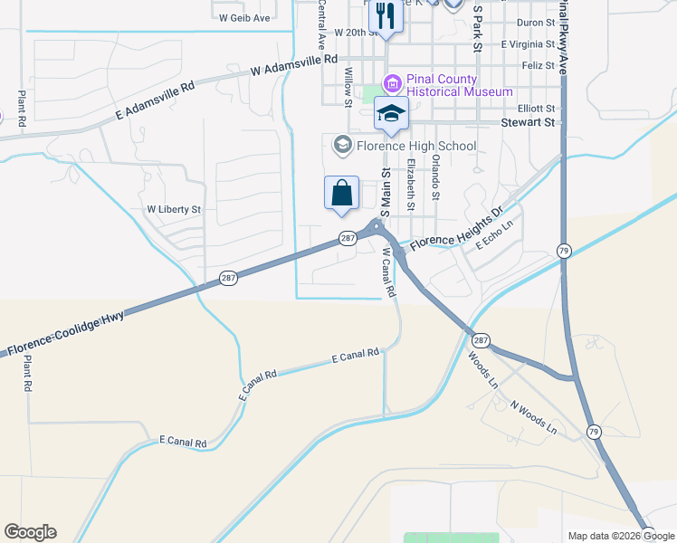map of restaurants, bars, coffee shops, grocery stores, and more near 130 West Campbell Avenue in Florence