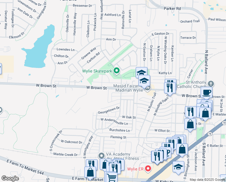 map of restaurants, bars, coffee shops, grocery stores, and more near 708 Gateway Bend in Wylie