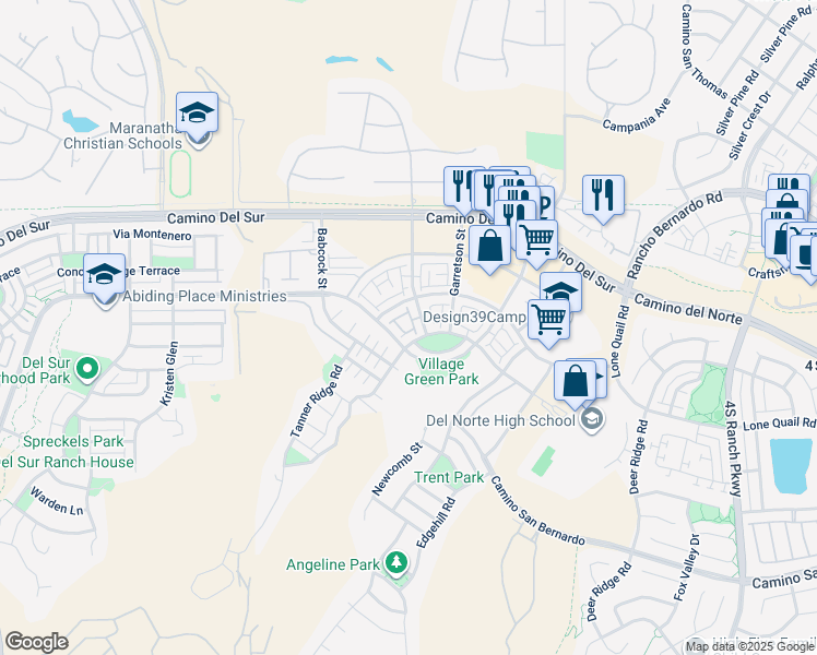 map of restaurants, bars, coffee shops, grocery stores, and more near 16680 Gill Loop in San Diego