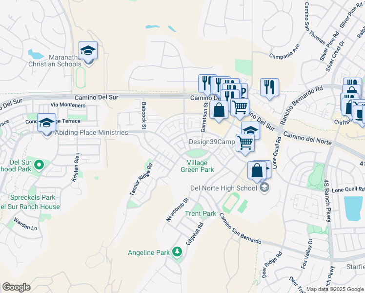 map of restaurants, bars, coffee shops, grocery stores, and more near 16680 Gill Loop in San Diego