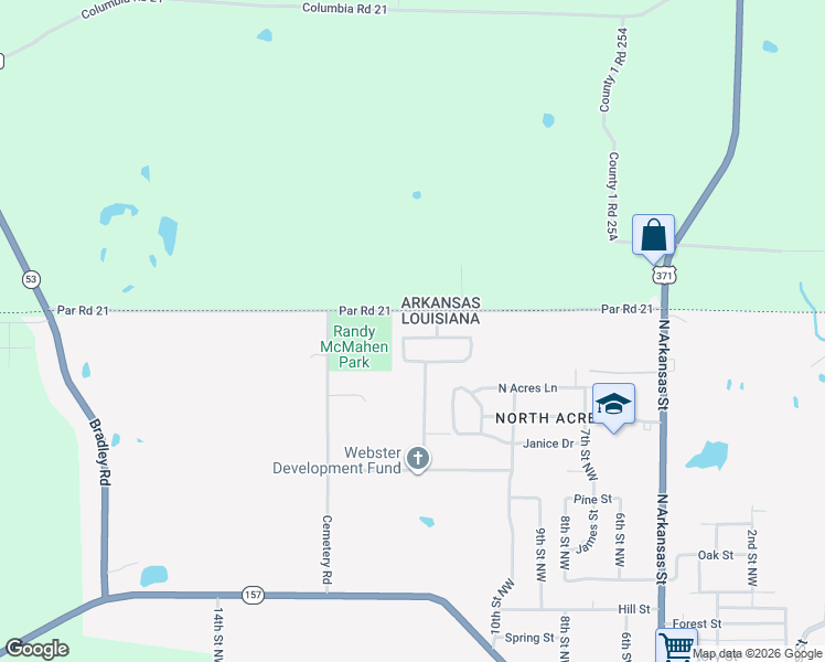 map of restaurants, bars, coffee shops, grocery stores, and more near 102 Arkla Drive in Springhill