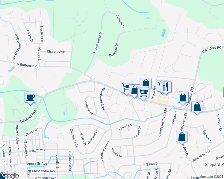 map of restaurants, bars, coffee shops, grocery stores, and more near 100 Sandlewood Drive in Summerville