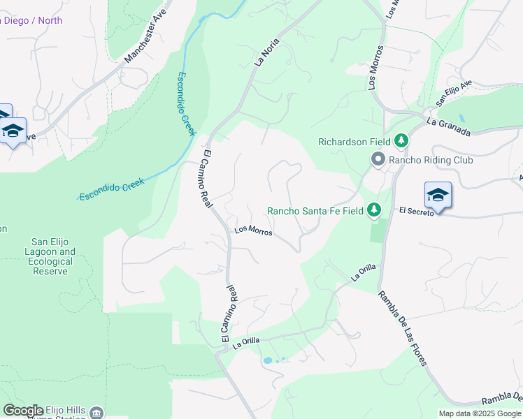 map of restaurants, bars, coffee shops, grocery stores, and more near 16610 Los Morros in Rancho Santa Fe