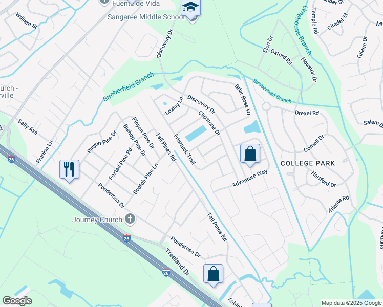 map of restaurants, bars, coffee shops, grocery stores, and more near 2005 Wishing Well Trail in Ladson