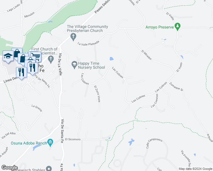 map of restaurants, bars, coffee shops, grocery stores, and more near 16962 Avenida Luis in Rancho Santa Fe