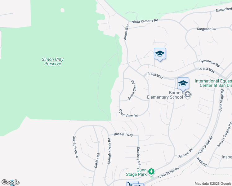 map of restaurants, bars, coffee shops, grocery stores, and more near 23425 Mountain Peak Place in Ramona
