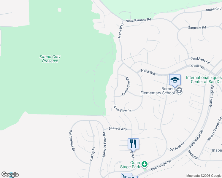 map of restaurants, bars, coffee shops, grocery stores, and more near 23425 Mountain Peak Place in Ramona