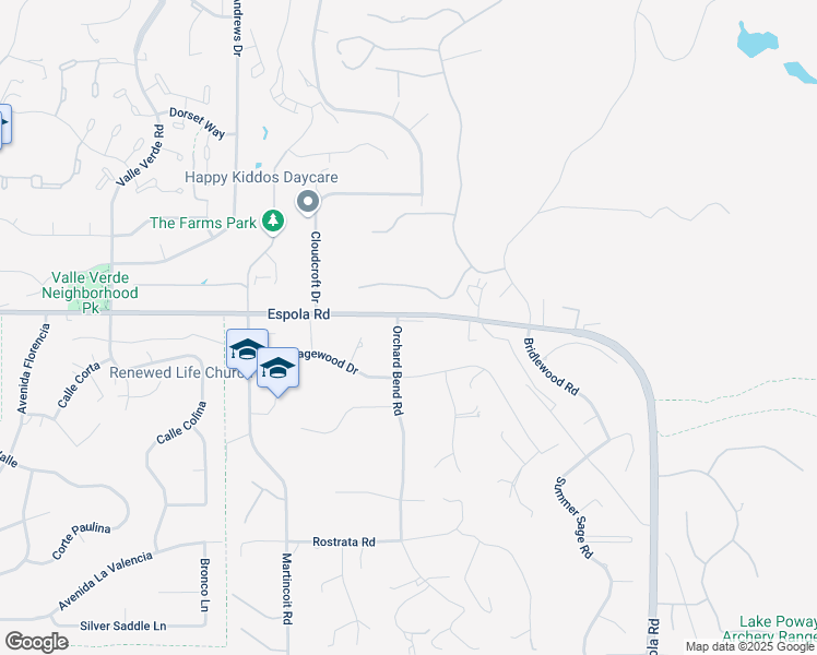 map of restaurants, bars, coffee shops, grocery stores, and more near 16851 Orchard Bend Road in Poway