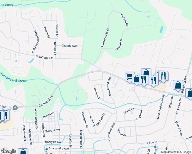map of restaurants, bars, coffee shops, grocery stores, and more near 1300 Central Avenue in Summerville