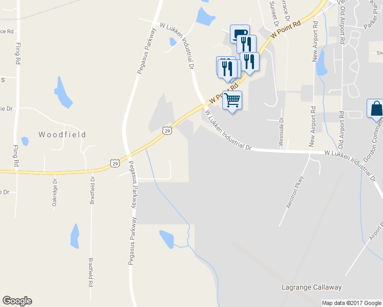 map of restaurants, bars, coffee shops, grocery stores, and more near 2387 West Point Road in LaGrange