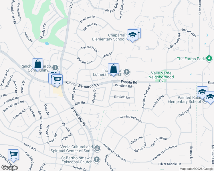 map of restaurants, bars, coffee shops, grocery stores, and more near 12782 Jardin Road in San Diego