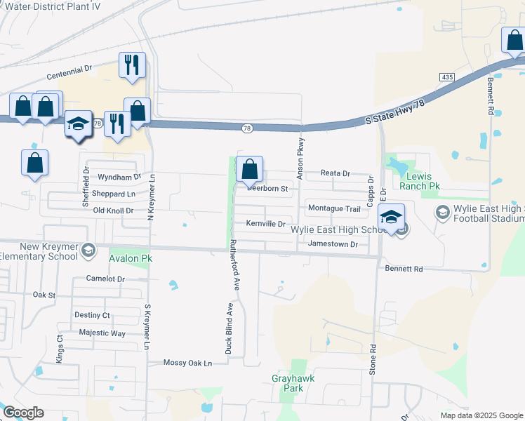 map of restaurants, bars, coffee shops, grocery stores, and more near 2803 Kernville Drive in Wylie