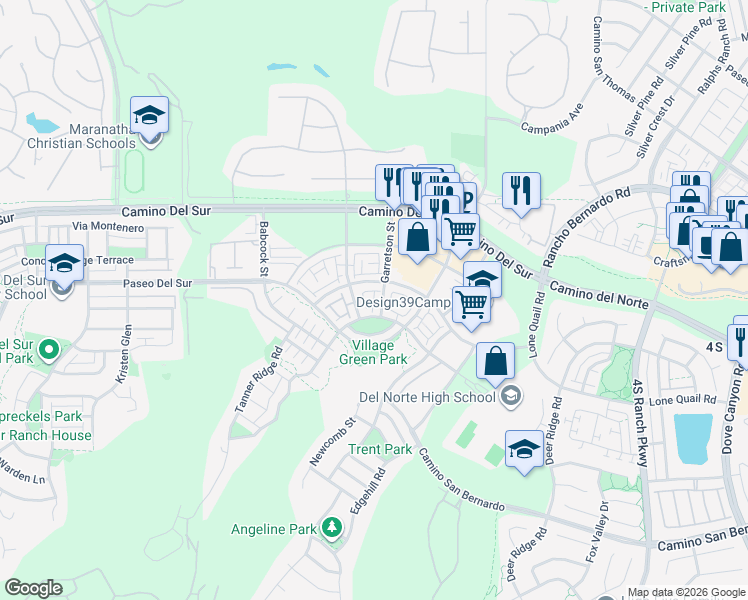 map of restaurants, bars, coffee shops, grocery stores, and more near Parkview Loop in San Diego