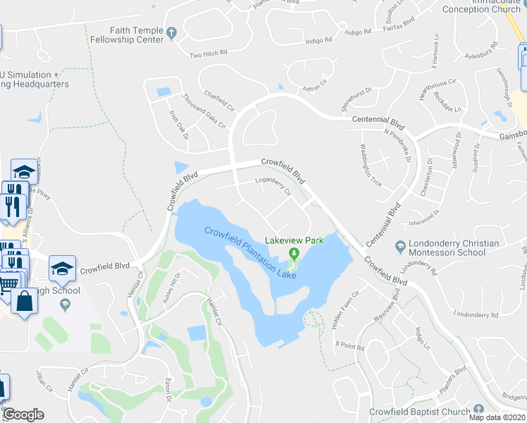 map of restaurants, bars, coffee shops, grocery stores, and more near 108 Waterstone Way in Goose Creek