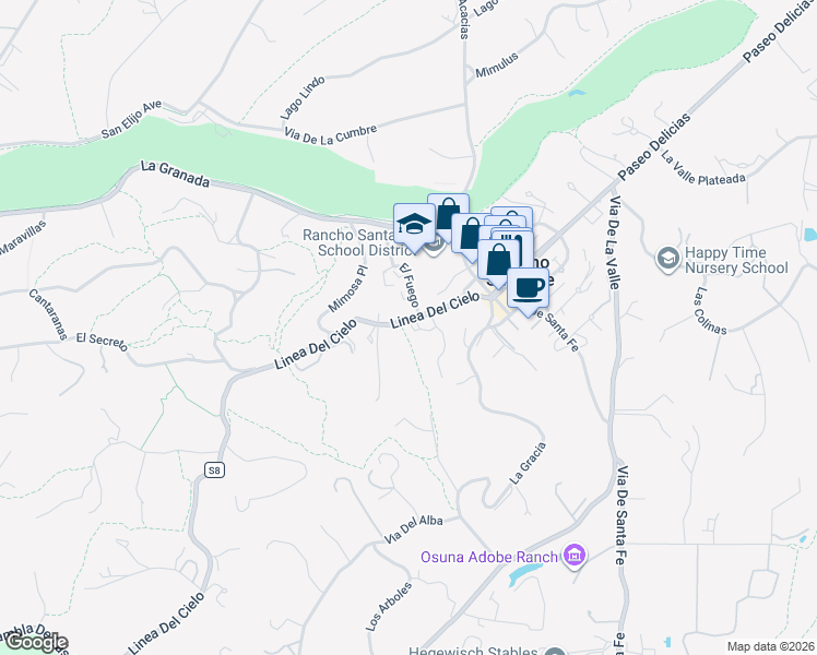map of restaurants, bars, coffee shops, grocery stores, and more near 5927 Linea Del Cielo in Rancho Santa Fe