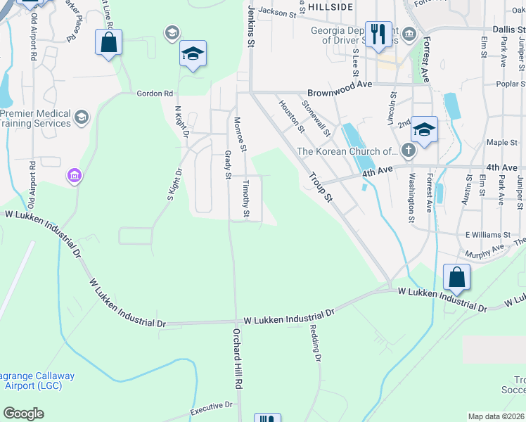 map of restaurants, bars, coffee shops, grocery stores, and more near 119 Jones Street in LaGrange