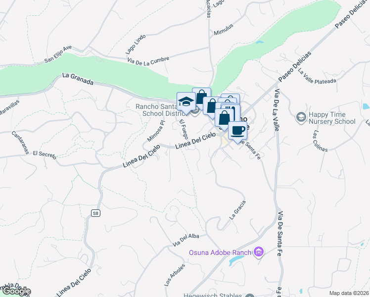 map of restaurants, bars, coffee shops, grocery stores, and more near 5929 Linea Del Cielo in Rancho Santa Fe
