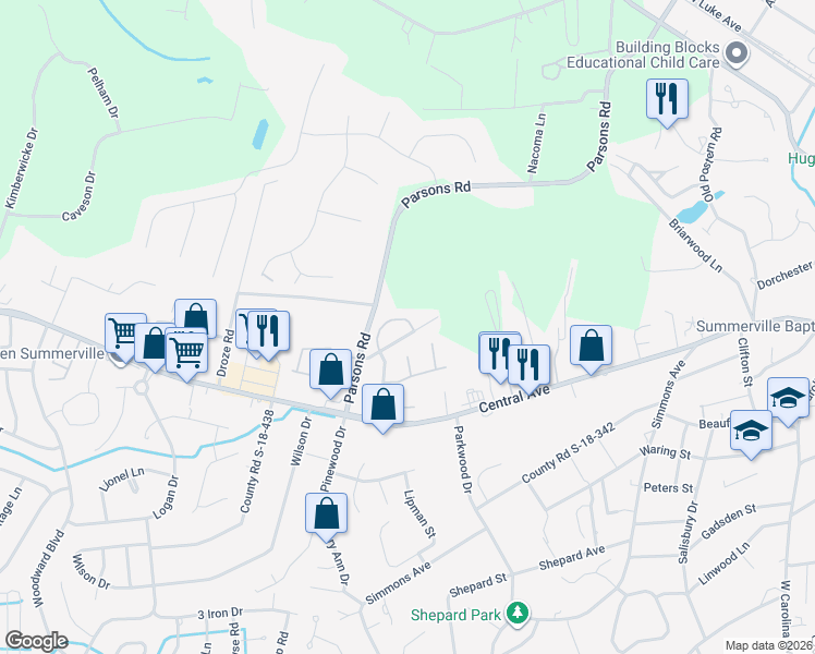 map of restaurants, bars, coffee shops, grocery stores, and more near 107 Canvasback Drive in Summerville