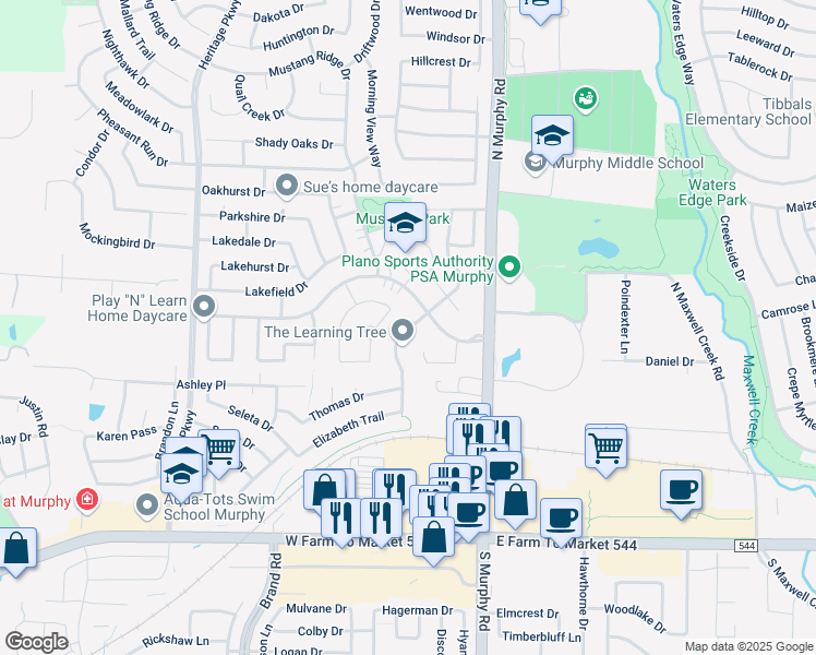 map of restaurants, bars, coffee shops, grocery stores, and more near 325 Ambrose Drive in Murphy