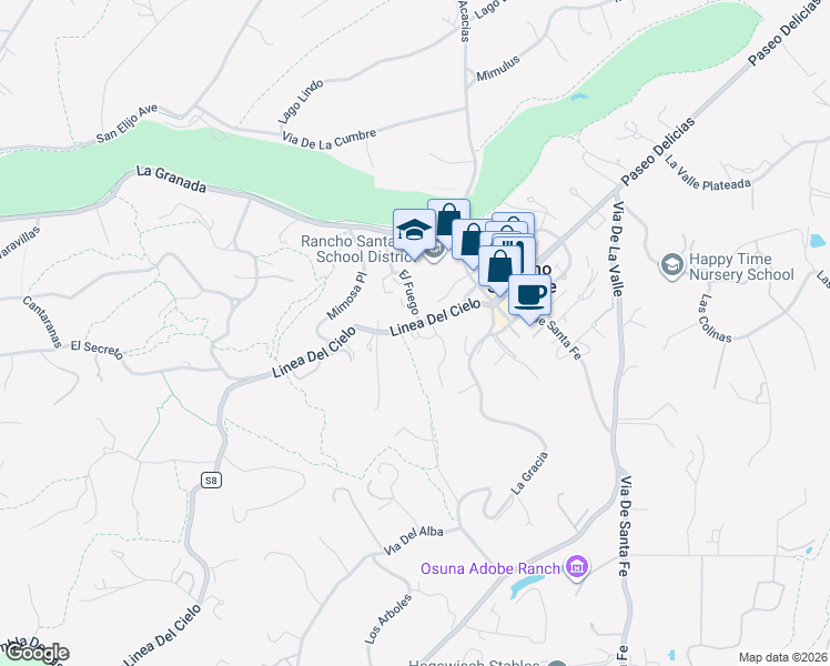 map of restaurants, bars, coffee shops, grocery stores, and more near 5927 Linea Del Cielo in Rancho Santa Fe