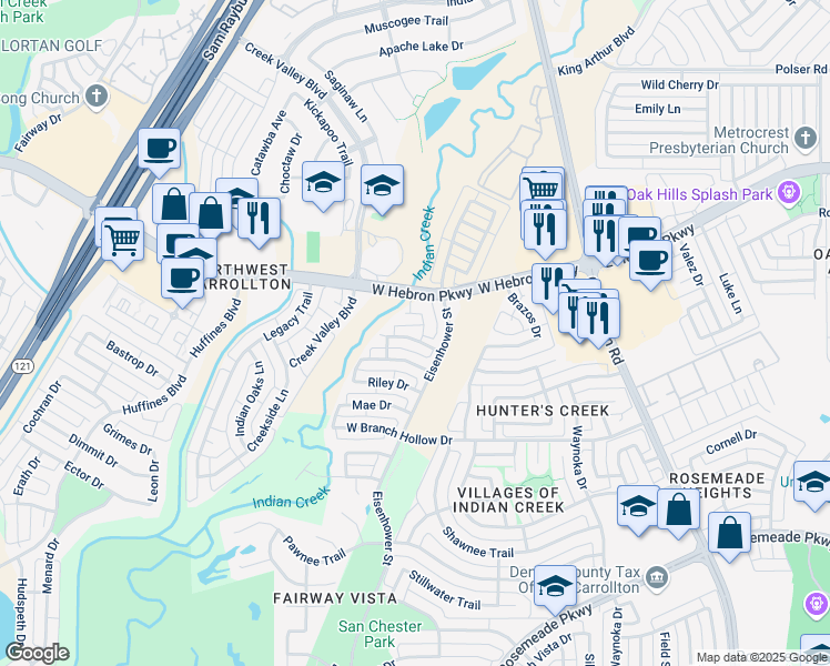 map of restaurants, bars, coffee shops, grocery stores, and more near 1328 Marken Court in Carrollton