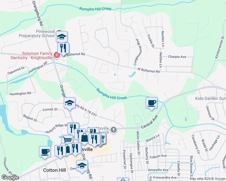 map of restaurants, bars, coffee shops, grocery stores, and more near 136 Longdale Drive in Summerville