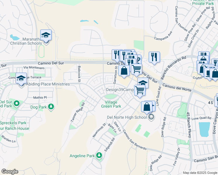 map of restaurants, bars, coffee shops, grocery stores, and more near 15921 Potomac Ridge Road in San Diego