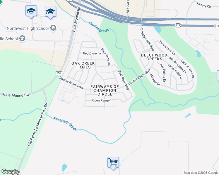 map of restaurants, bars, coffee shops, grocery stores, and more near 2508 Maple Stream Drive in Fort Worth