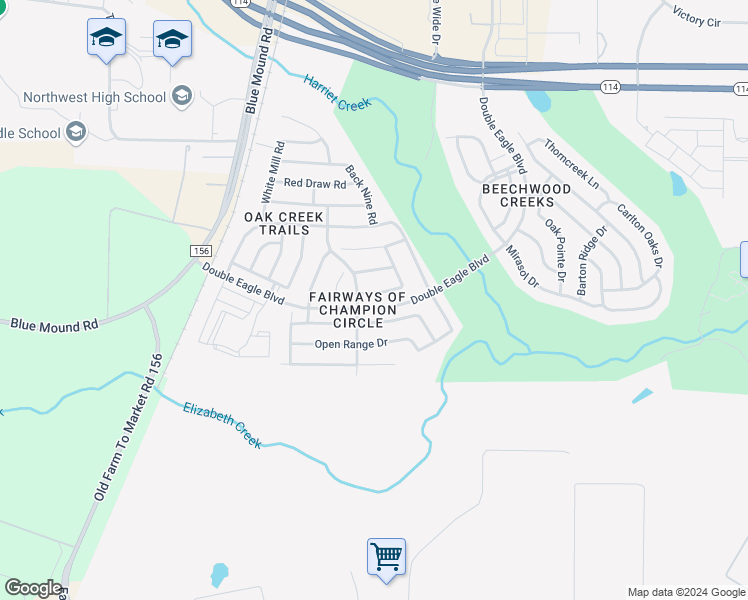 map of restaurants, bars, coffee shops, grocery stores, and more near 2508 Maple Stream Drive in Fort Worth