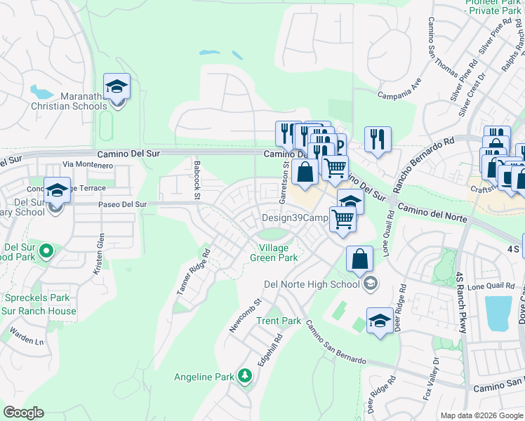 map of restaurants, bars, coffee shops, grocery stores, and more near 15947 Parkview Loop in San Diego