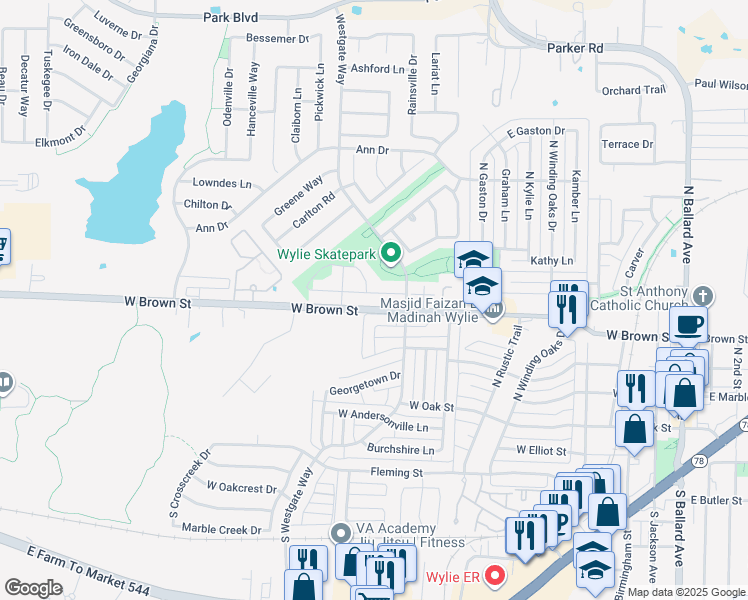 map of restaurants, bars, coffee shops, grocery stores, and more near 708 Gateway Bend in Wylie
